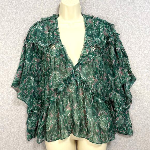 IRO Paris Date Top Blouse Size 38 Babydoll Ruffle Flutter Sleeve Semi Sheer Boho - Picture 1 of 16